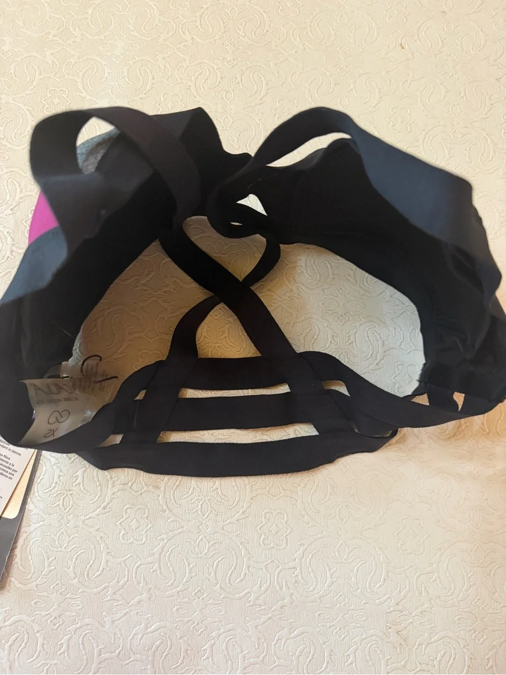 Colorblock Magenta and Heather Gray Sports Bra with Crossback Straps